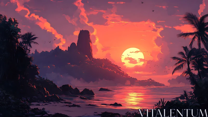 Sunlit tropical cove wrapped in glowing sunset magic.