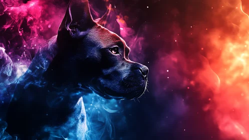 Chromatic canine profile in bifurcated nebular vapor field.