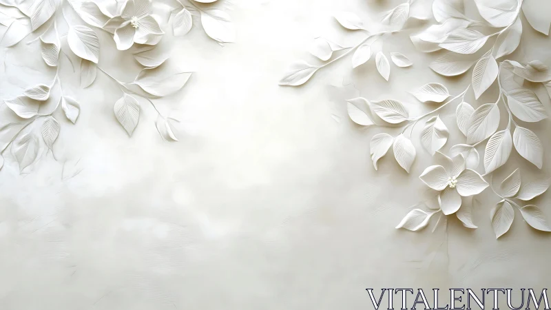 Minimal relief foliage forms sculptural white botanical composition