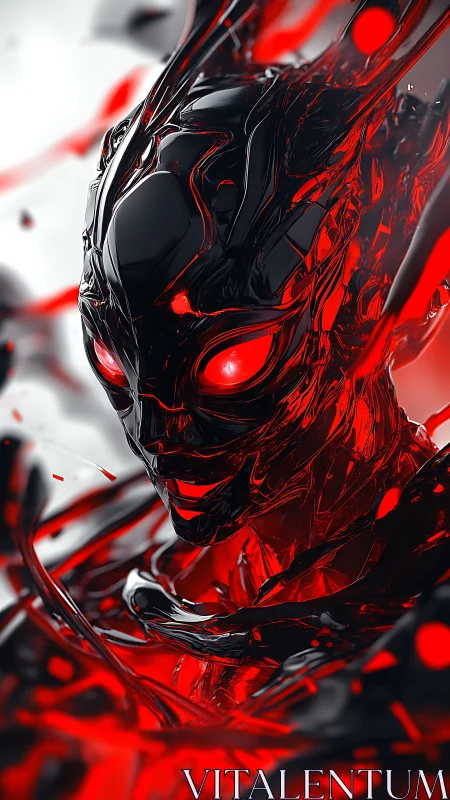 Liquid alloy wraith with luminescent red ocular cores.