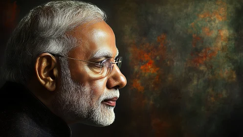 Profile of a wise elder against ember-touched twilight haze.