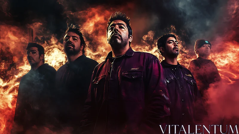 Rock band portrait with cinematic smoke and lighting.