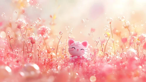 Bubbleblush kitty basking in a sugar-sparkle meadow dream.