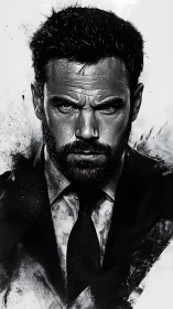 Steel-gazed businessman in monochrome digital portrait.