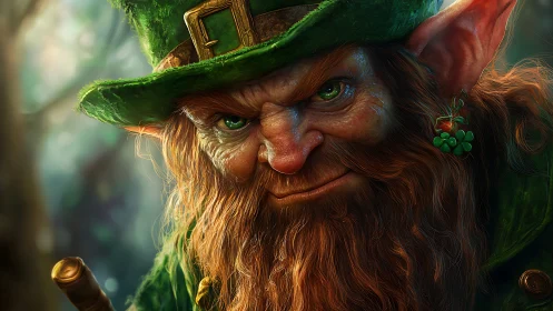 Mischievous leprechaun portrait glows with emerald intensity.