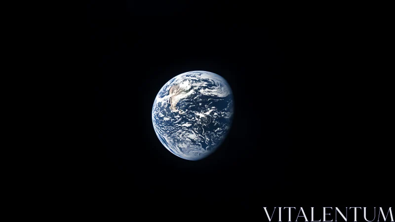 High-orbit photoreal view of sunlit Earth against deep space