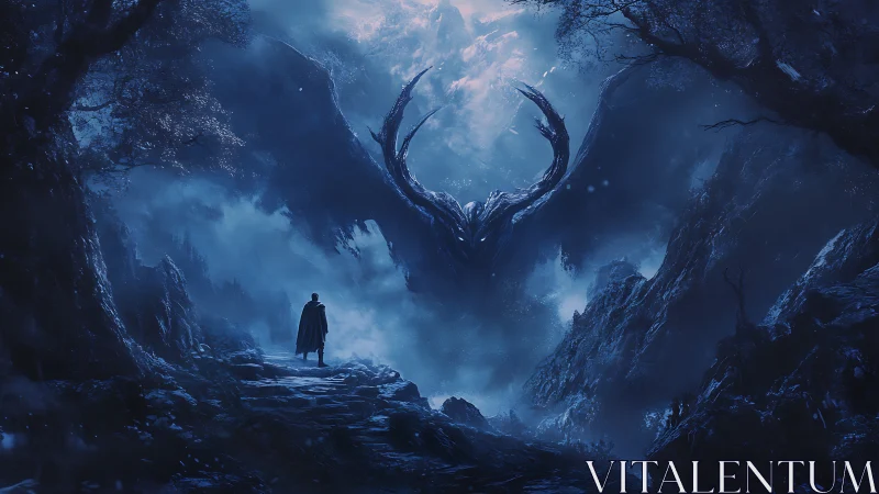 Midnight wanderer negotiates with a colossal nightborn wyrm