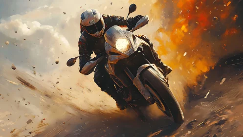 Motorcycle racer cuts through explosive firestorm dust