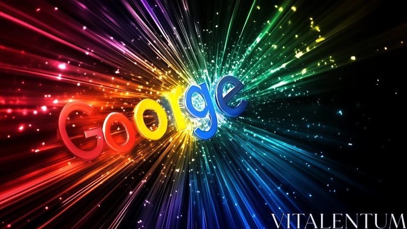 Explosive rainbow light burst animates 3D text in deep space