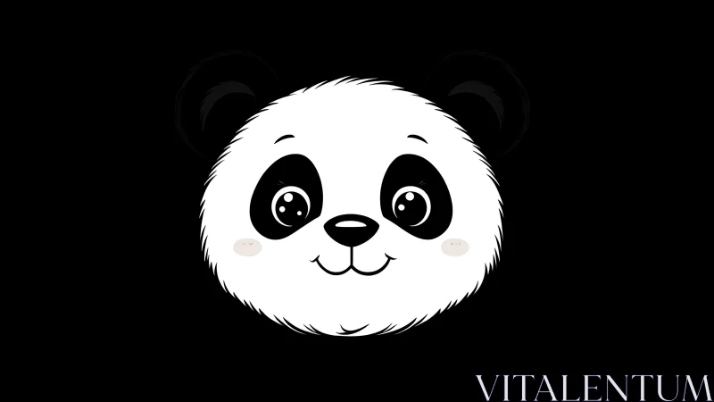 Smiling cartoon panda head floats against solid black background