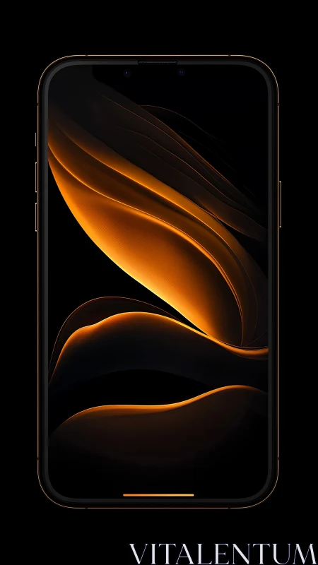 Smartphone Displaying Golden Abstract Waves.
