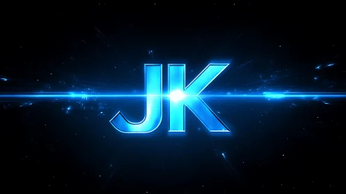 Chromatic blue JK monogram intersects radiant light horizon