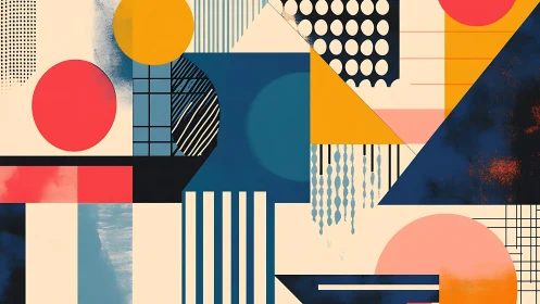 Geometric abstraction blends bold circles, grids, triangles