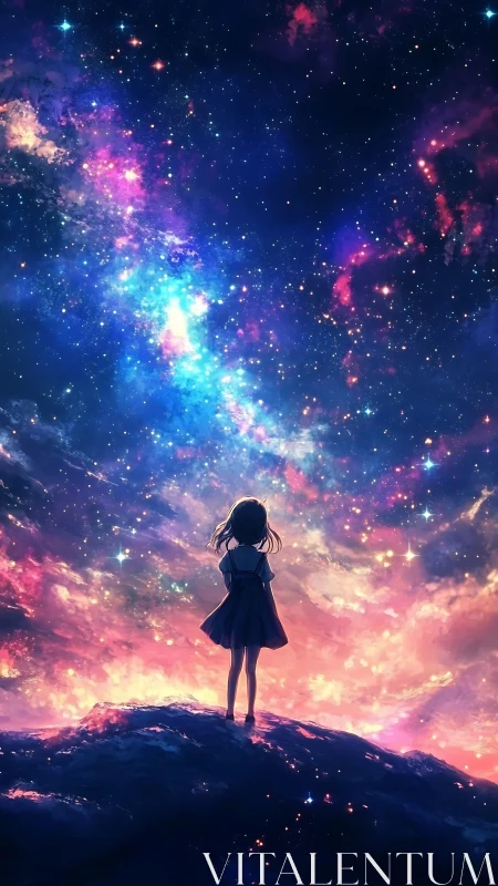 Starlit schoolgirl quietly negotiates with the newborn cosmos