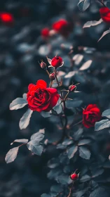 Vibrant Red Roses Bloom with Grace in Moody Garden Light