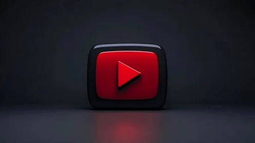 3D rendered play button icon with black frame on dark surface
