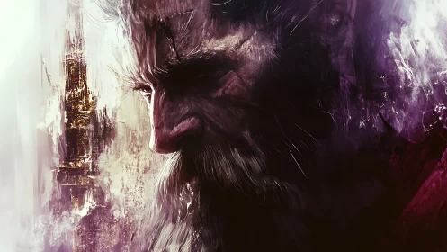 Aged warrior portrait rendered in high-contrast digital strokes