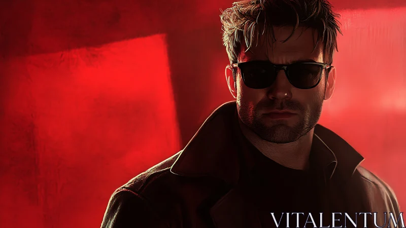 Midnight detective stalks neon shadows in burning red haze