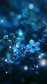 Blue flowering branches rendered with atmospheric bokeh effects