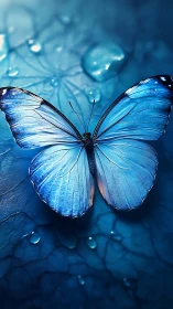 Iridescent blue butterfly rendered in high-detail macro focus