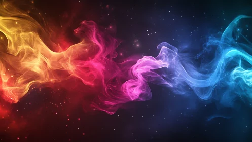 Colorful cosmic nebula streams swirl across deep space.