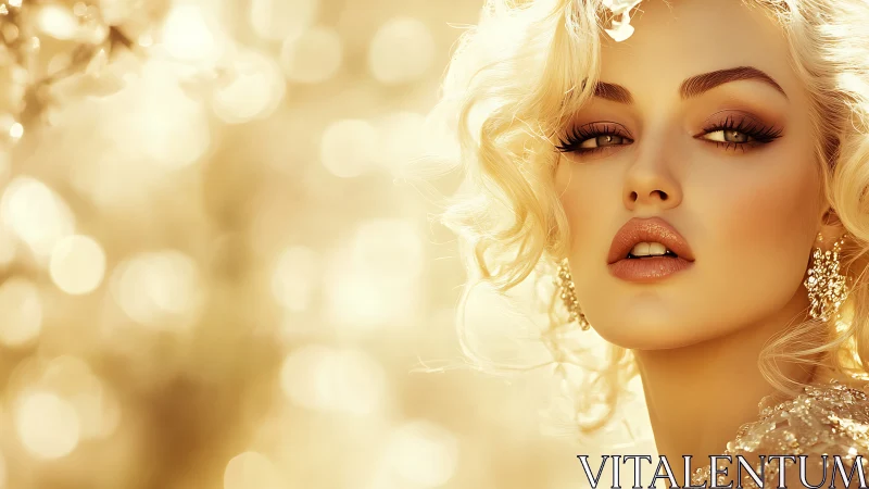 Golden hour siren in sunlit bokeh haze of glamour.