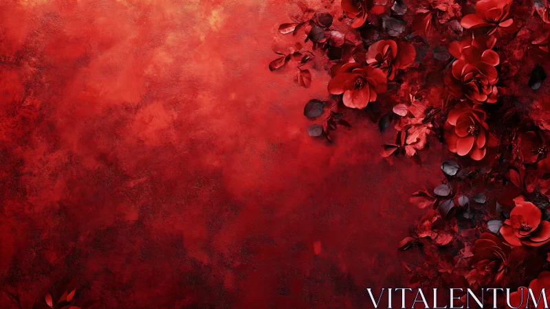 Red Floral Composition with Textured Background