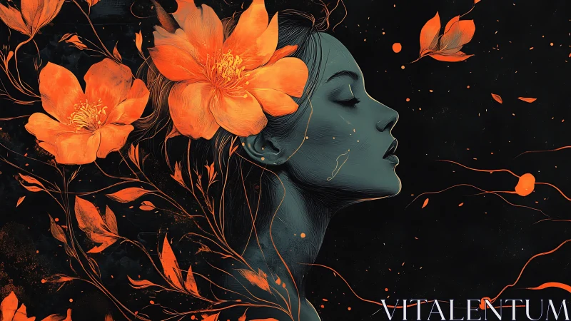 Midnight muse exhales bright blossoms into swirling silence