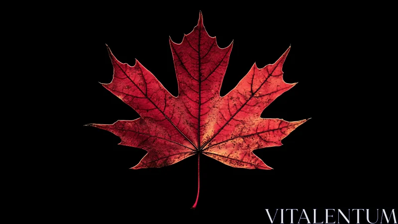 Autumn maple leaf isolated on pure black with high contrast