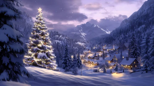 Star-crowned spruce conducts a glowing winter village lullaby