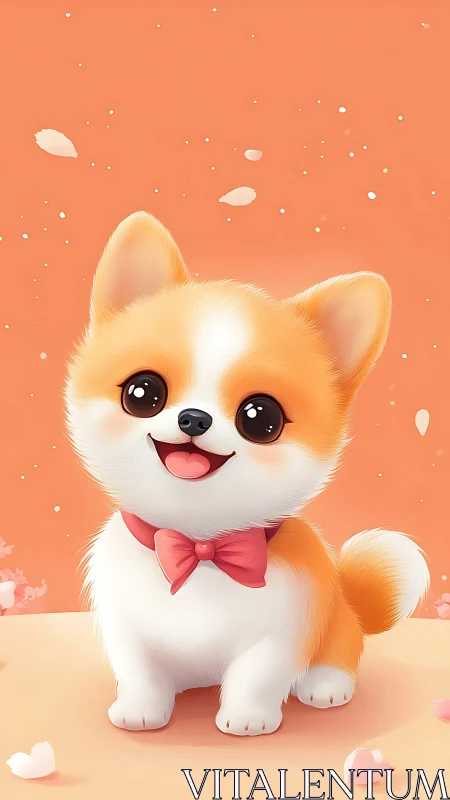 Playful corgi puppy illustration with peach pastel backdrop.