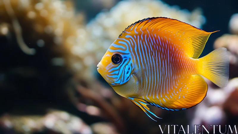Radiant tropical reef fish glows against soft coral bokeh