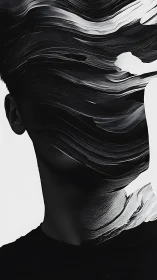 Abstract monochrome portrait with sweeping paint distortion.