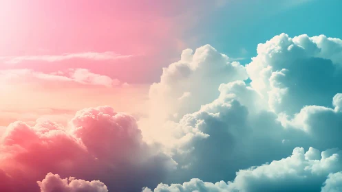 Dreamy cotton candy clouds in a soft pastel sky at dusk.