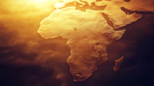 Textured golden relief map of Africa and Middle East.