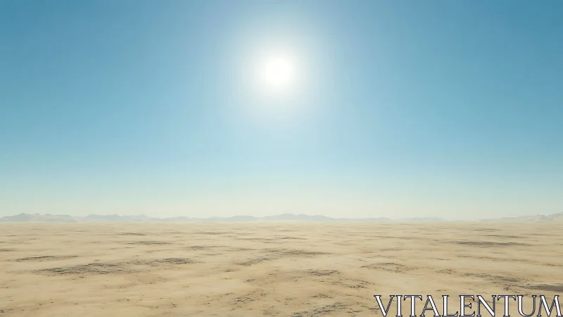 Sunlit desert plain under clear blue sky at midday.