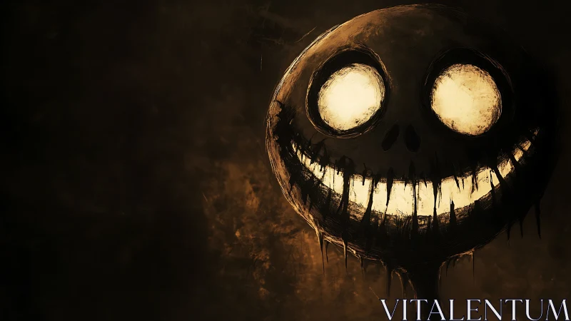 Large glowing skull-like face occupies the right frame edge