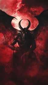 Crimson throne of the horned shadow lord in swirling smoke.