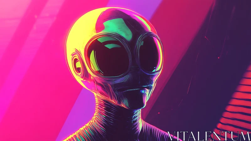 Neon lit alien portrait rendered in glossy digital style