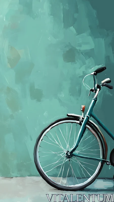 Turquoise Bicycle Against Textured Wall.