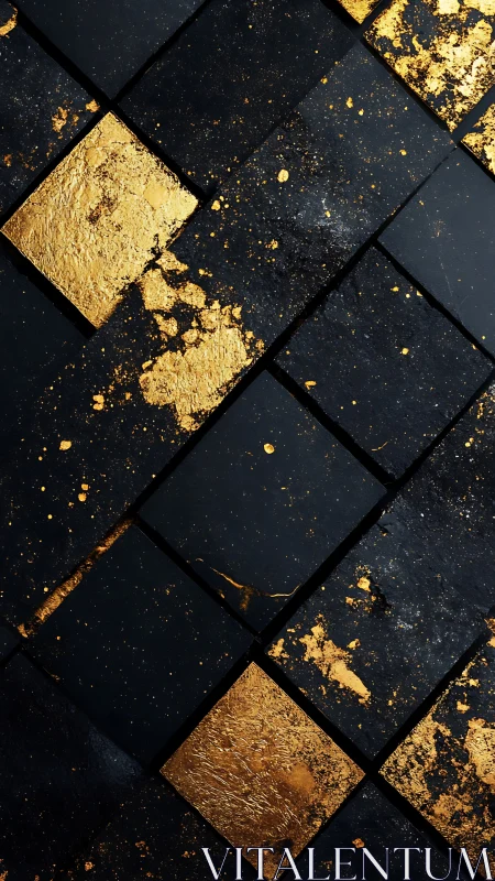 Gilded midnight tiles shimmer with splintered cosmic dust.