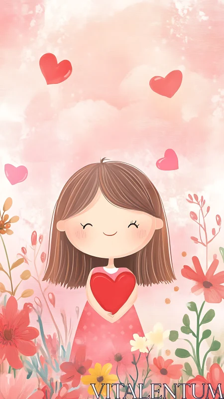 Girl with Heart: A Whimsical Love-Inspired Digital Illustration.