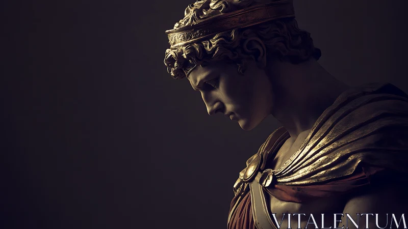 Classical marble bust in dramatic chiaroscuro lighting.