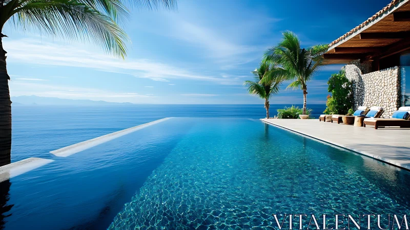 Infinity pool merges into serene tropical ocean horizon