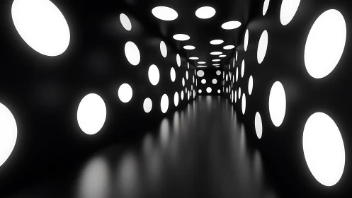 Futuristic tunnel lined with glowing circular wall lights.