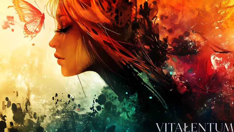 Digital painting profile portrait with abstract chromatic field.