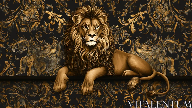 Baroque-style digital lion rendered with ornate gold flourishes