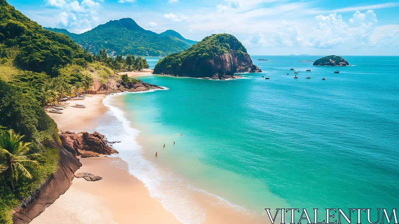 Turquoise Lagoon Nestled Between Verdant Mountains and Islands.