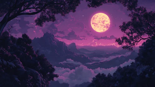 Moonlit lavender ranges cradle a dream-soaked valley vista.