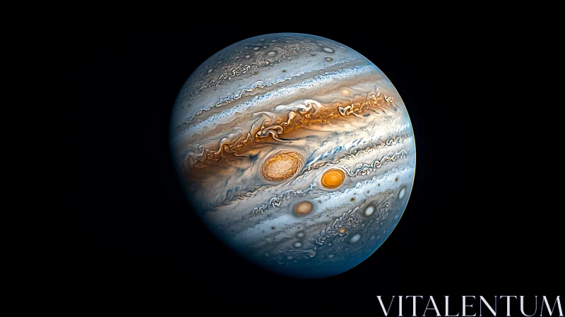 High-contrast gas giant rendering isolates turbulent Jovian storm bands